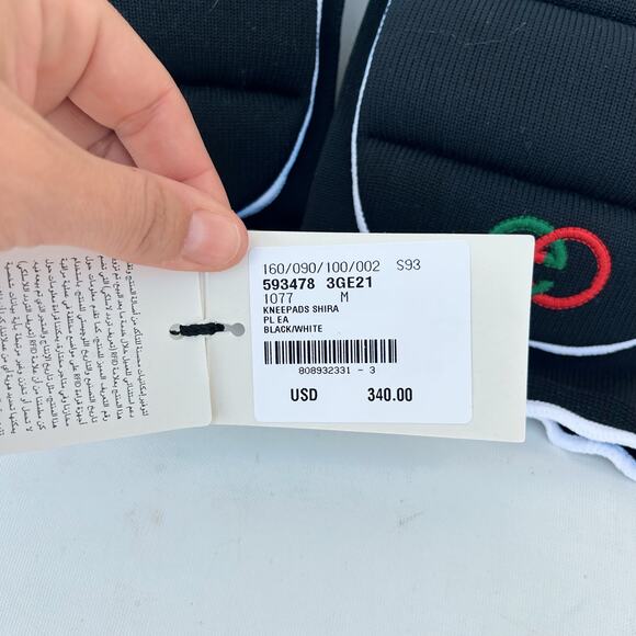 New Gucci Knee Pads Black Logo GG Runway Shira Kneepads Tags Designer Authentic - Picture 7 of 9